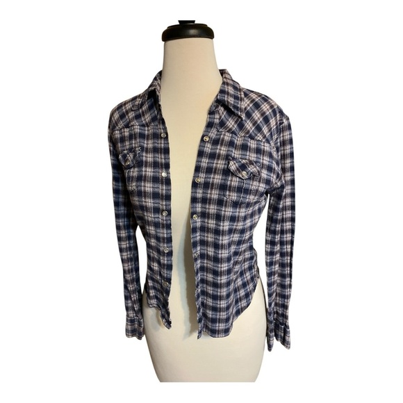 Periscope Blue and White Plaid pearl snap Button-Up Shirt Med - Picture 1 of 9